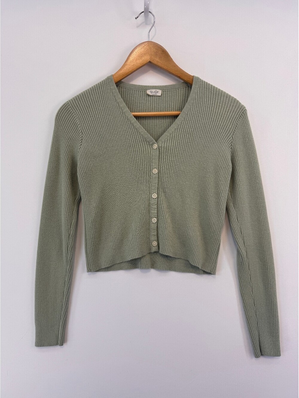 Brandy Melville Crop Sweater Ribbed Knit Button Front Y2K Coquette Sage Green